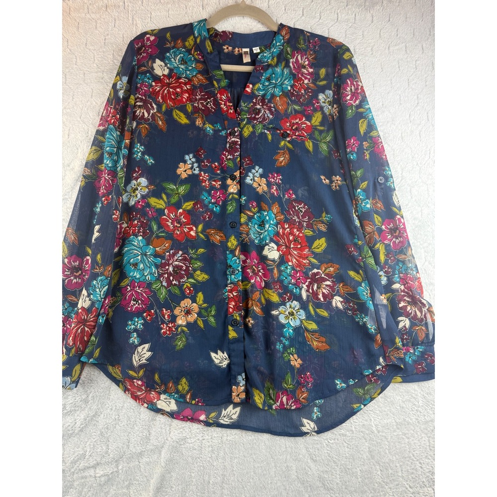 KUT from the Kloth Women's Multicolor Floral Print Button-Up Sheer Blouse Size M